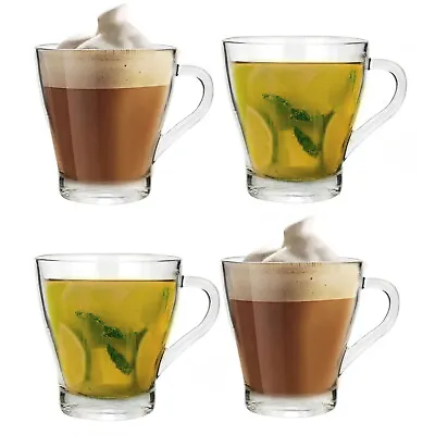 Set Of 4 Coffee Mugs Tea Clear Glass Cup Hot Drinks Cappuccino Chocolate 300ml • £10.49