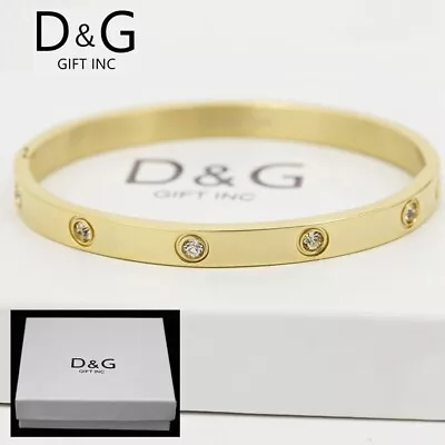 DG Men's 7  Stainless Steel Eternity CZ Bangle BraceletUnisex*Gold Plated BOX • $16.99