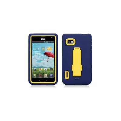 Aimo 3 In 1 Case With Stand For LG Optimus F3/MS659 - Navy Blue/Yellow • $8.49