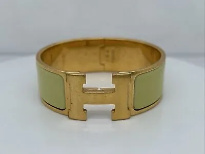 Hermes Clic Clac H Gold Plated Yellow Poussin Enamel 6.5” Wide Bangle Bracelet • $550