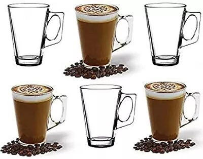 ANSIO Large Latte Glass Coffee Cups - 385Ml (13 Oz) - Gift Box Of 6 Latte Glasse • £13.77