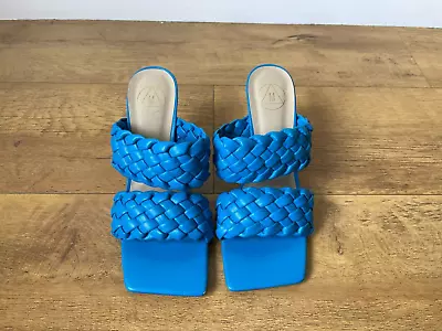 MULES SANDALS SHOES Blue Plaited Faux Leather MISSGUIDED UK 5 / 38 - NEW • £7.60