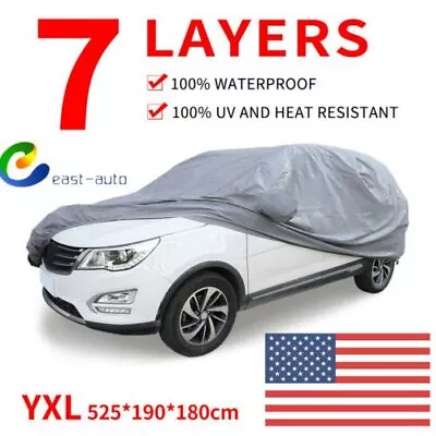 $32.36 • Buy 7 Layers Car Cover Rain Snow Heat Resistant Mirror Pocket Gray YXL US
