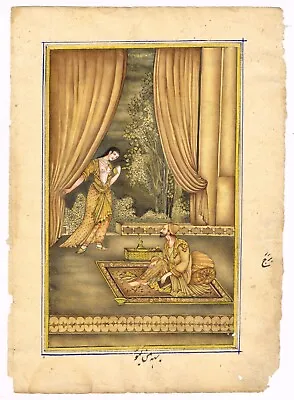 Persian Miniature Painting Of Persian Couple Art - Gouache Pigments 6.5x9 Inches • $510.99