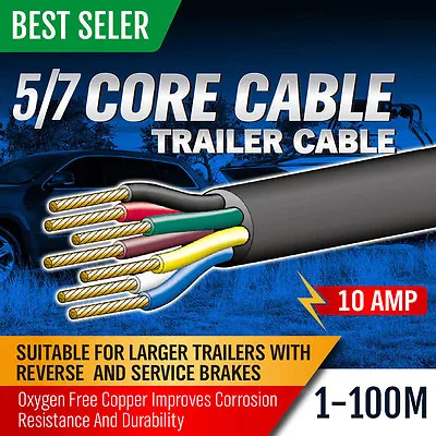 $160.99 • Buy 5 / 7 Core Wire Cable Trailer Cord Boat Caravan Electric 6 10 20 30 40 50 100m