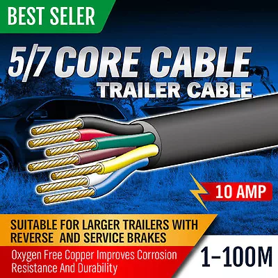 5 / 7 Core Wire Cable Trailer Cord Boat Caravan Electric 6 10 20 30 50 100m • $124.99