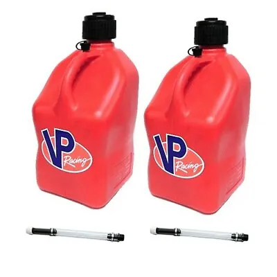 VP Fuel 2 Pack Red Square 5 Gallon Race Fuel Jug/Water Can 2 Deluxe Filler Hoses • $72.95