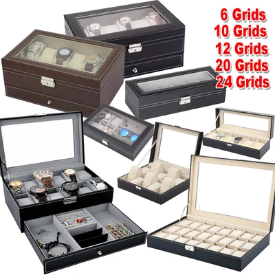 £9.95 • Buy 6-24 Watch Display Storage Box Jewelry Collection Case Organizer Holder Leather