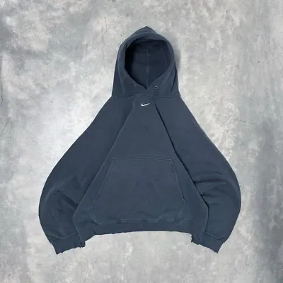 Vintage Nike Center Swoosh Hoodie Faded Black Hooded Sweatshirt White Tag M • $199