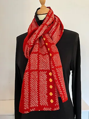 S17 Pure Silk Shibori Long Scarf;japanese Kimono Fabric;handmade; 1.92m;spice • £52