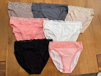 Ex-M & S Cotton Rich High Leg Lace Trim Briefs - Many Colours/Sizes - BNWOT • £3.50