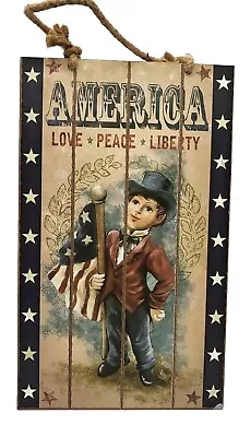  Patriotic Block Wall Art Fourth Of July Vintage Boy American Flag Liberty  • $12