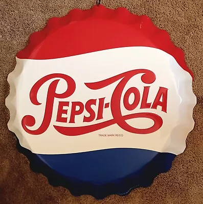 27   Vintage Pepsi Cola Soda Pop Bottle Cap Stout Embossed Metal Sign  LARGE • $199.95