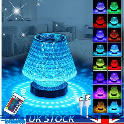 RGB LED Crystal Table Lamp Diamond Rose Bar Night Light Touch Atmosphere Bedside • £8.89