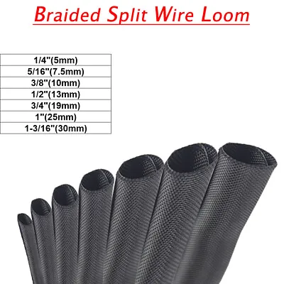 Split Wire Loom Braided Cable Sleeve Wires Harness Wrap Sleeving Protective Lot • $29.44
