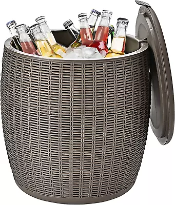 9.5 Gallon Ice Cooler Wicker Round Ice Chest Outdoor Beer Wine Ice Bucket Top • $111.99