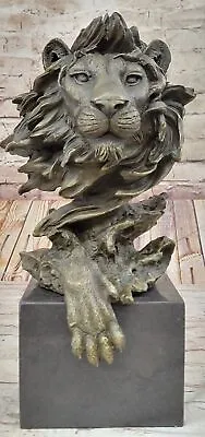 Lion Head Paw Bronze Bust Statue Sculpture Figure Decor Original Art Marble Base • $399