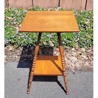 Antique Victorian 1900s Oak Spindle Leg Parlor Wood End Side Table • $199.99