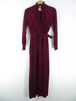 St Michaels M&S - Burgundy Velour Velvet - Long Frill Dressing Gown -Size VTG 12 • £35.99