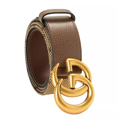 Gucci Guccissima Print Canvas & Leather Double G Buckle Belt US 40 IT 100 • $349.99