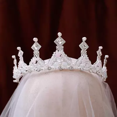 £36.60 • Buy Stunning Silver Crown/tiara With Clear Crystals & White Pearls, Bridal Or Racing