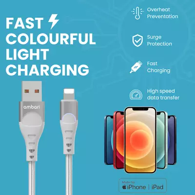 For IPhone Heavy Duty Fast USB Braided Charger Data Sync Cable Charging Lead 2M • £2.77