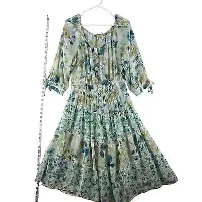 Anthropologie Fig & Flower Tiered Dress XL Green Cottage Prairie Smocked Easter • $35