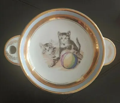 Vtg Limoges French Porcelain Baby Warming Plate Bowl Kittens Ball Gold Gilt Trim • £18.99