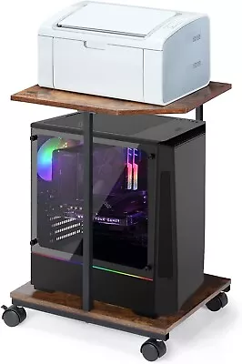 Computer Tower Stand CPU Stand 2-Tier PC Stand Rustic Wood Desktop Printer Stan • $142.19