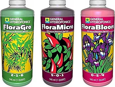 $48.49 • Buy General Hydroponics Flora Grow Bloom Micro Combo Fertilizer Set 1 Quart (3 Pack)