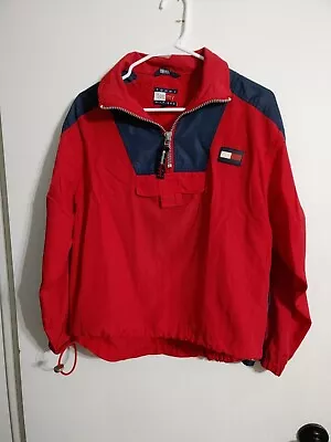 Vintage Tommy Hilfiger Quarter Zip Lightweight Red White Blue Jacket Size M • $23.99