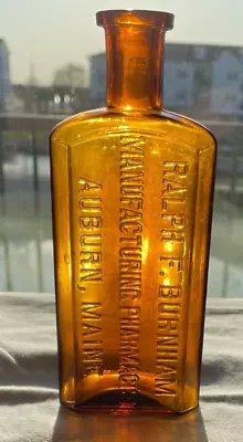 Colored Pharmacy  Burnam  Maine Amber Druggist 1/2 Pint Medicine Whiskey? • $35