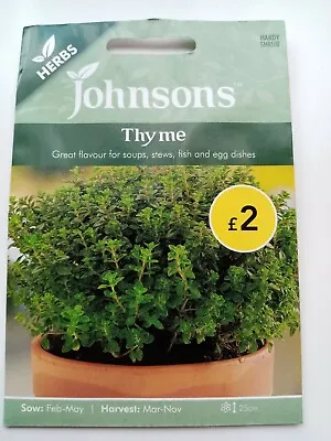 £2.69 • Buy Johnsons Herb Seeds Thyme Grow Your Own Cooking Aromatic Plants For Meat & Veg
