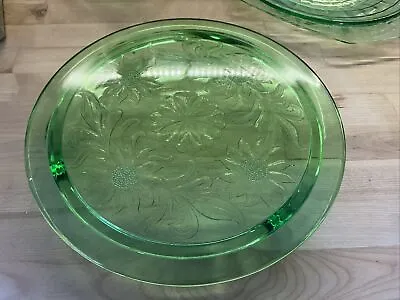 $19.99 • Buy Vintage Antique Depression Glass 10” Green Floral Etch Footed Cake Stand Plate