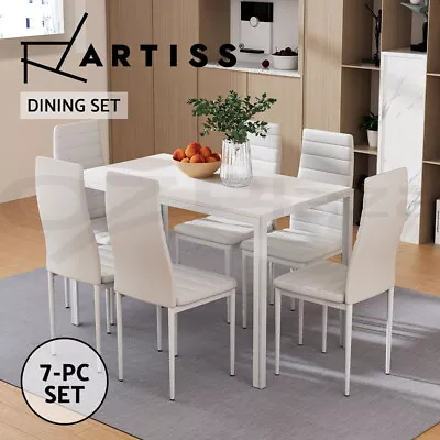 Artiss Dining Chairs And Table Dining Set 6 Chair Set Of 7 Wooden Top White • $269.95