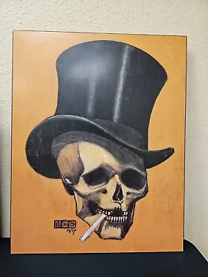 MC Escher 23x18 Skull With Cigarette Wearing Top Hat WOODEN PICTURE  • $59.95