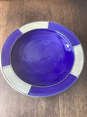 £26.99 • Buy Vintage Large BLUE Round Moroccan Terracotta Decorative Bowl With Tin Metal...