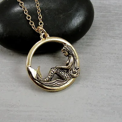 Gold Mermaid Necklace - Mermaid Charm Nautical Ocean Pendant Jewelry NEW • $16.95