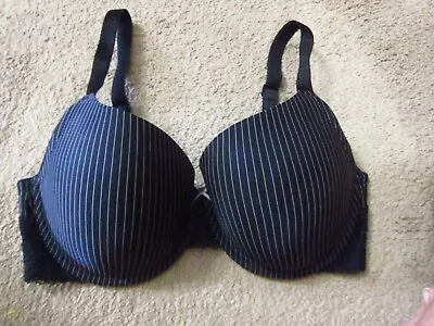 MARIE MEILI Black Pinstripe Full Coverage Underwire Bra Size 38E • £9.64