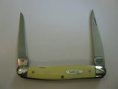 CAMILLUS New York USA Muskrat Pocket Knife 714 Yellow Delrin Handles Made In USA • $29