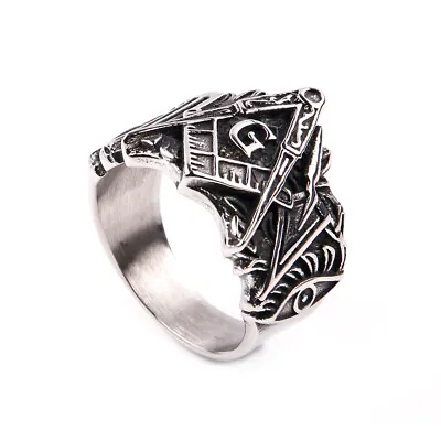 Vintage Men's Free Masonic Symbol AG Ring Stainless Steel God Eye Amulet Ring • $12.88