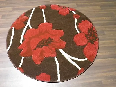 £39.99 • Buy LUXURY GREAT QUALITY SOFT WOVEN RUGS POPPY CIRCLE DESIGN 120CMx120CM BROWN RED