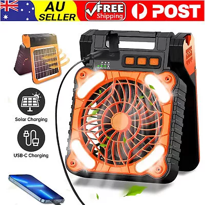 Portable Camping Fan LED Light Rechargeable Outdoor Lantern W/ USB Charger Port • $51.95