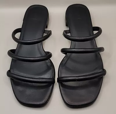 J•Jill Slide Sandals Womens Sz 9 Black Leather Strappy Flip Flops Casual Slip On • $22