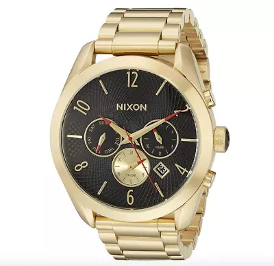 Nixon Bullet Chronograph Gold Watch With Black Face 42mm A366 510 NIB • $135