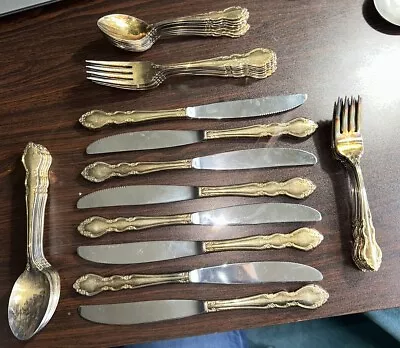 45 Pc. Towle Supreme Cutlery Baroness Gold Plated Flatware Set Service For 8 • $36