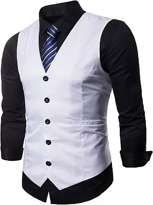 DONGD Mens Formal Suit Vest Business Dress Vest For Suit Or Tuxedo • $55.12