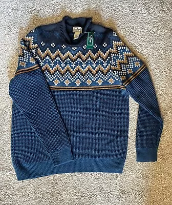 LL Bean Vintage Blue Grandpa Sweater New With Tags - Men's Medium • $55