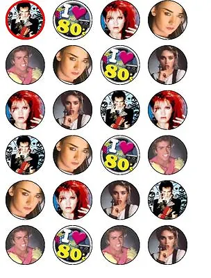 24 X  Pre Cut 80s Music Icons Edible Cup Cake Toppers Madonna Cyndi George More • £3.48