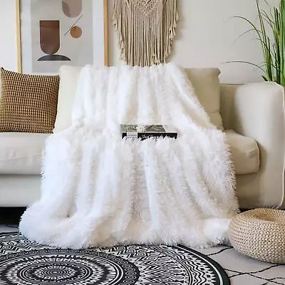 Decorative Extra Soft Faux Fur Blanket Queen Size 80x90Solid Reversible Fuzzy L • $36.99